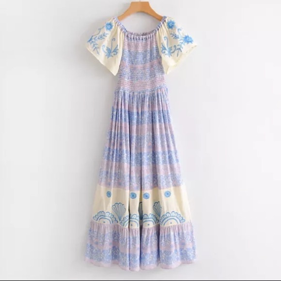 Embroidered Smocked Hummingbird Maxi DRESS - Picture 4 of 8